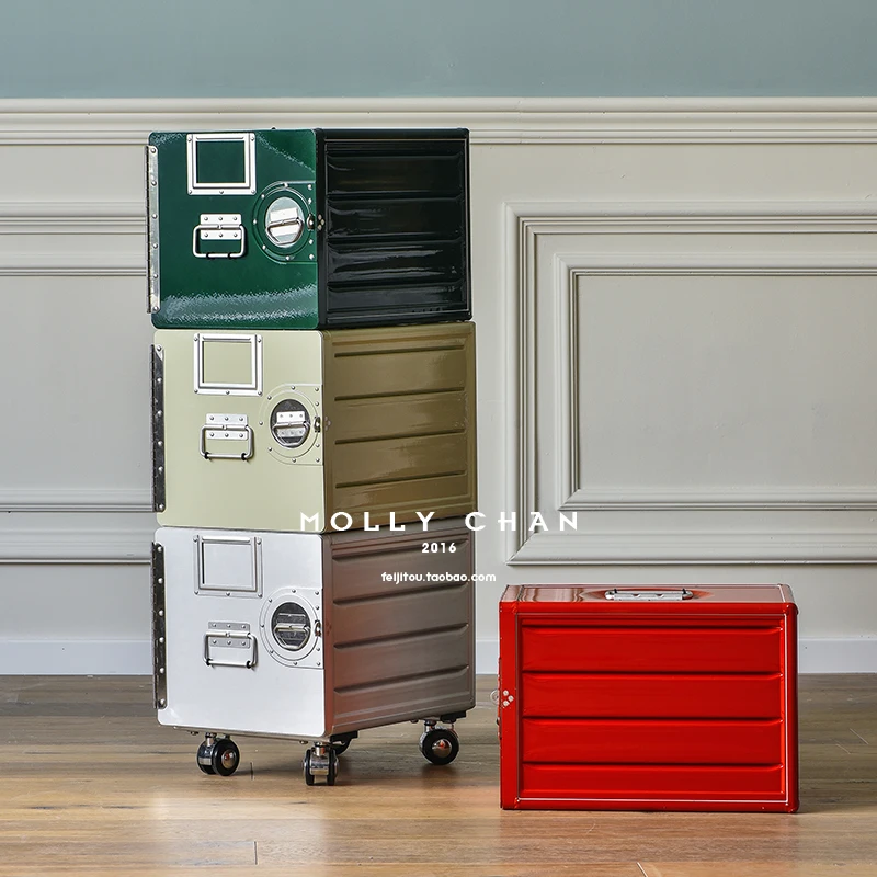 Color Aviation Aluminum Case Living Room Side Table Retro Industrial Style Bedside Table Chest of Drawer Storage Box