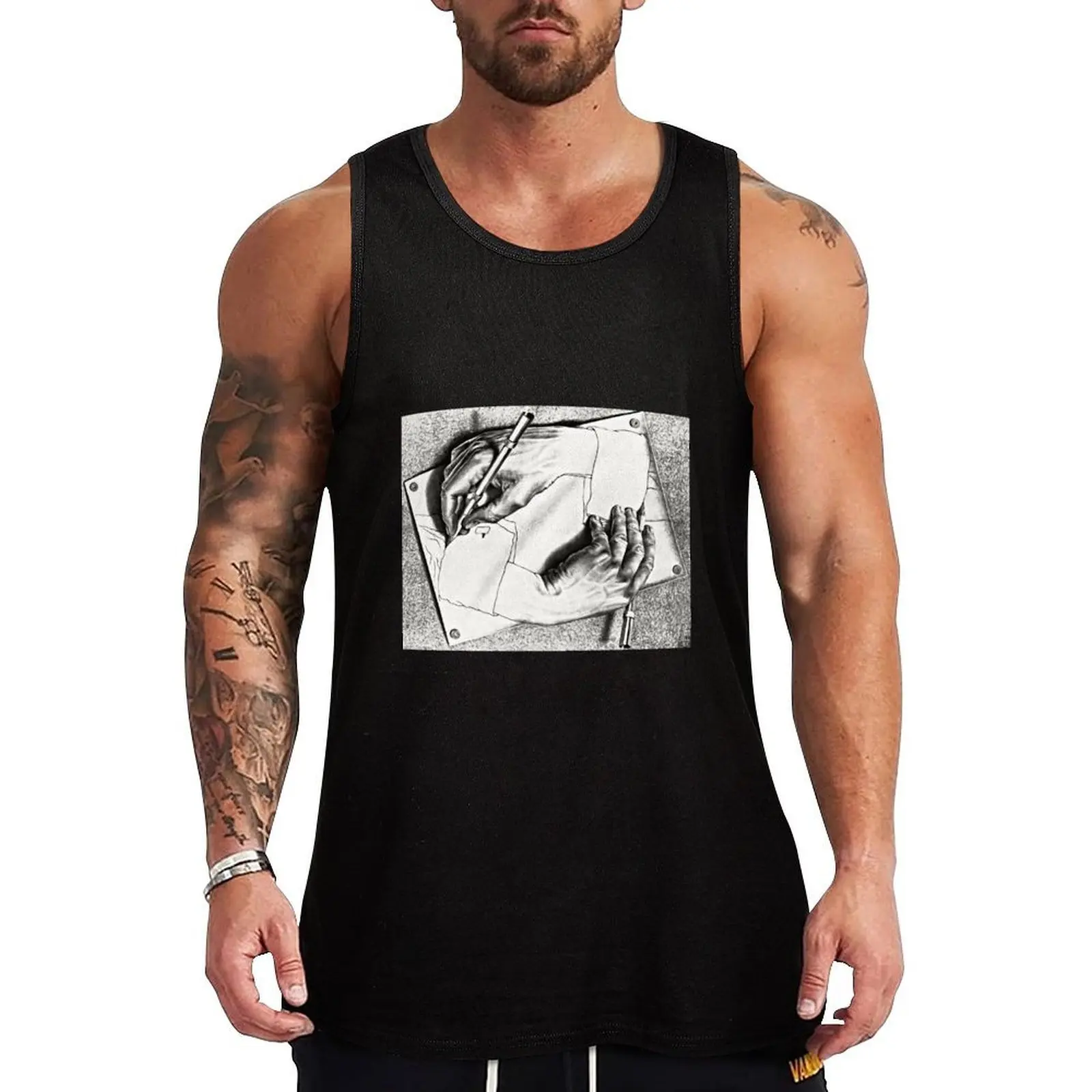 

Escher Drawing Hands Art Poster 1948 Imp-Art Surreal Poster Tank Top t shirts bodybuilding men clothes gym clothes man