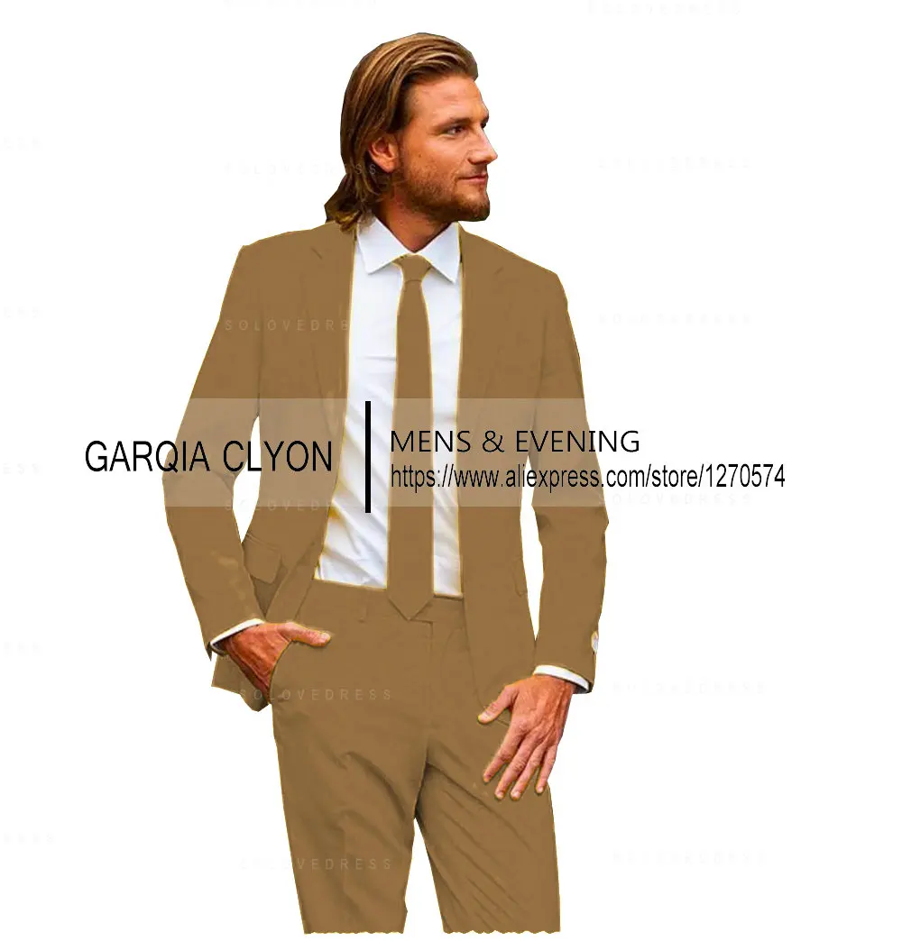 Custom Made Fashion Groom Terno Masculino 2 Pieces Yellow One Button Notch Lapel Smoking Mens Suits(Blazer+Pants)