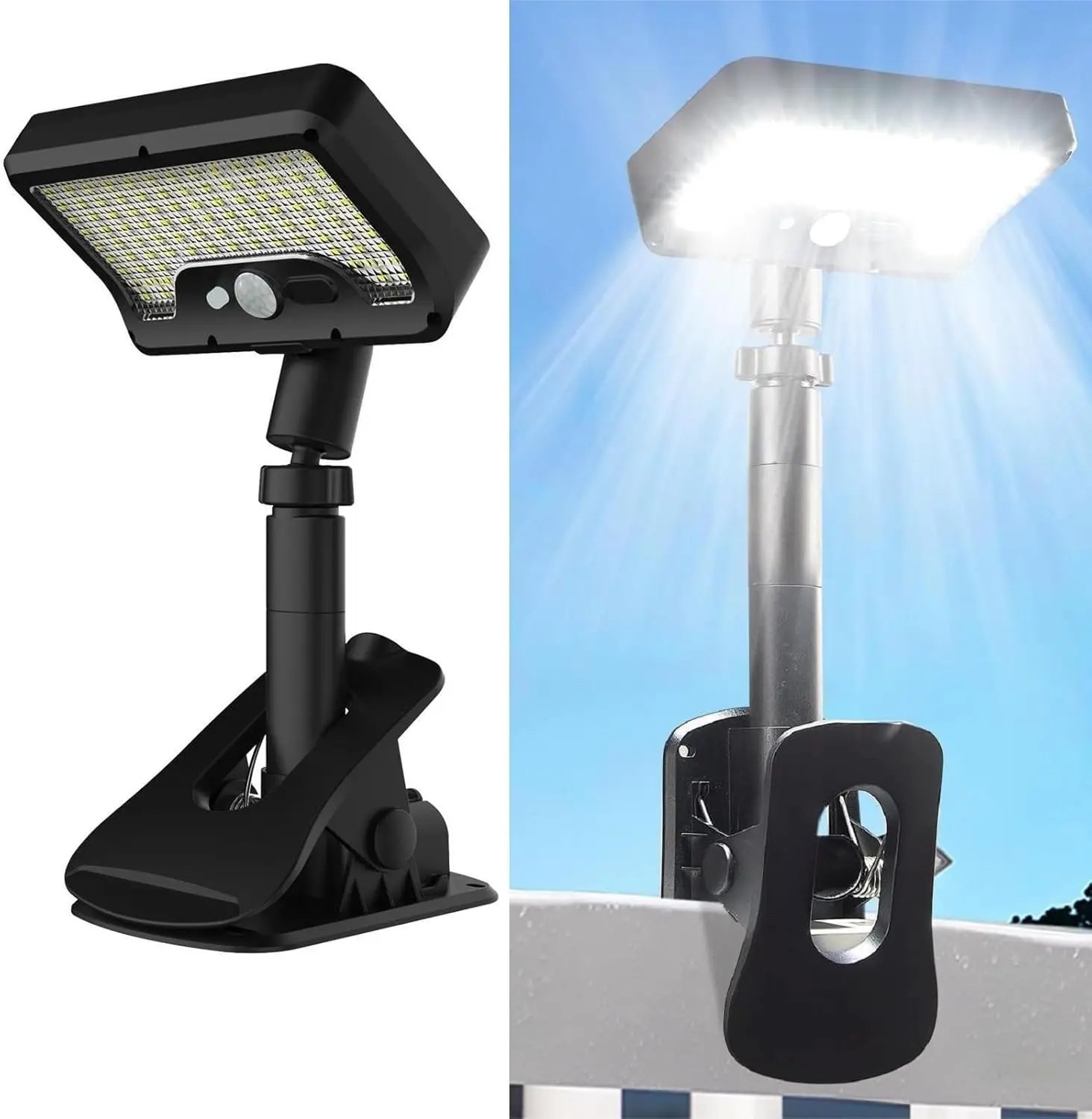 

Solar Clip-On Lights Outdoor, 92 LED Motion Sensor Security Light, 600LM, 3 Modes, Waterproof, 360° Adjustable for Deck, Gutter,