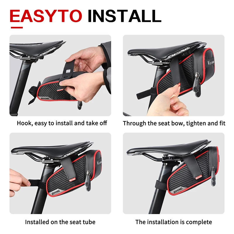 WEST BIKING 1L/1.8L Bicycle Saddle Bag Waterproof MTB Road Bike Seat Bag Refletive Cycling Seat Tail Rear Bag Cycling Accessory