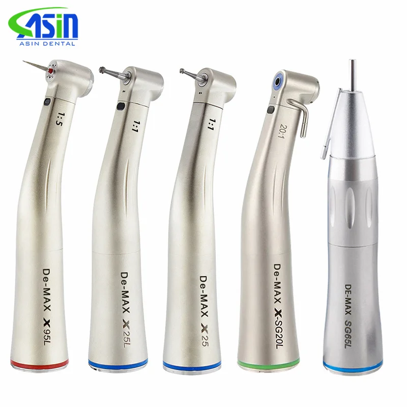 Dental Contra Angle LED Fiber Optic Low Speed Handpiece 1:1/1:5/20:1/4:1 Air Turbine Max X95L X25L Type Dentistry Tools