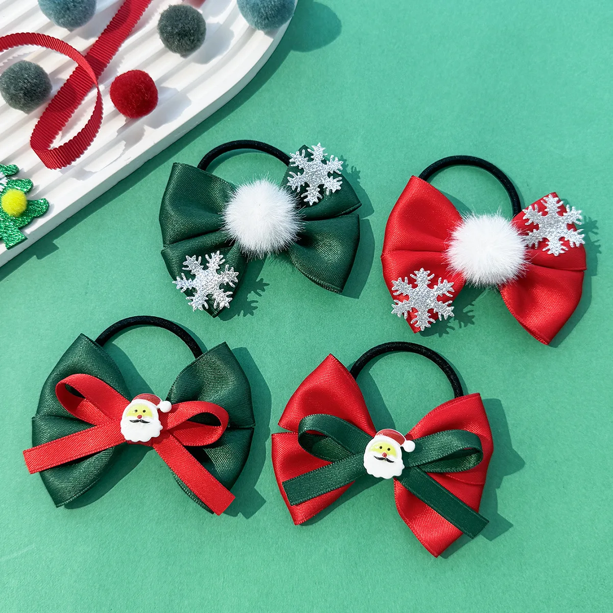 Hair Bands Christmas Snowflake Pom Pom Bow Elastic Fabric Soft Sweet Cute Santa Girls Hair Accessories Holiday Winter