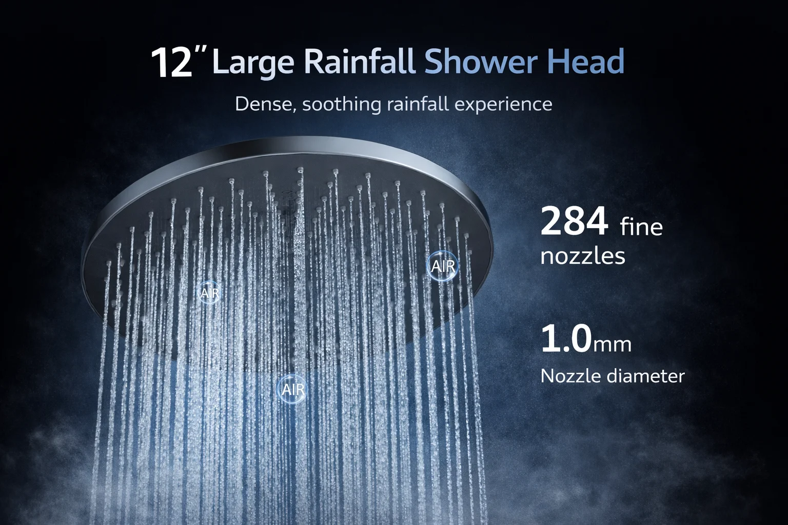 12 Inch Rainfall Shower Head Large Round High Pressure Air Pressurized Top Sprayer Water Saving for Bathroom SPA