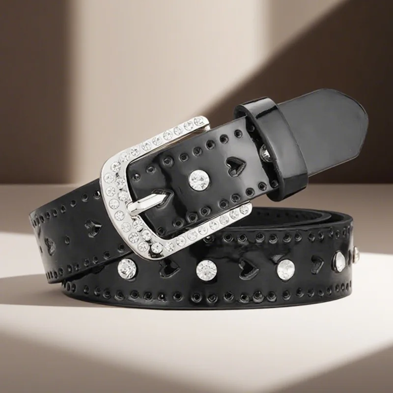 Women's leather belt, versatile waist belt, perforated, punk style, Korean fashion, hollow design, decorative belt