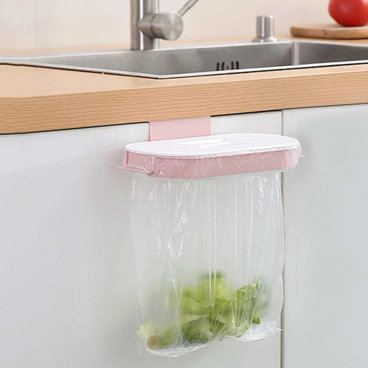 1pc-Space saving kitchen trash bag holder - portable wall mounted trash bin with lid