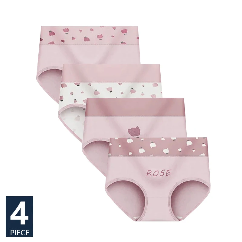 

4PCS Panties Women Cotton High Waist Slimming Underwear Lovely Print Seamless Briefs Sexy Breathable Panty Girls Underpants