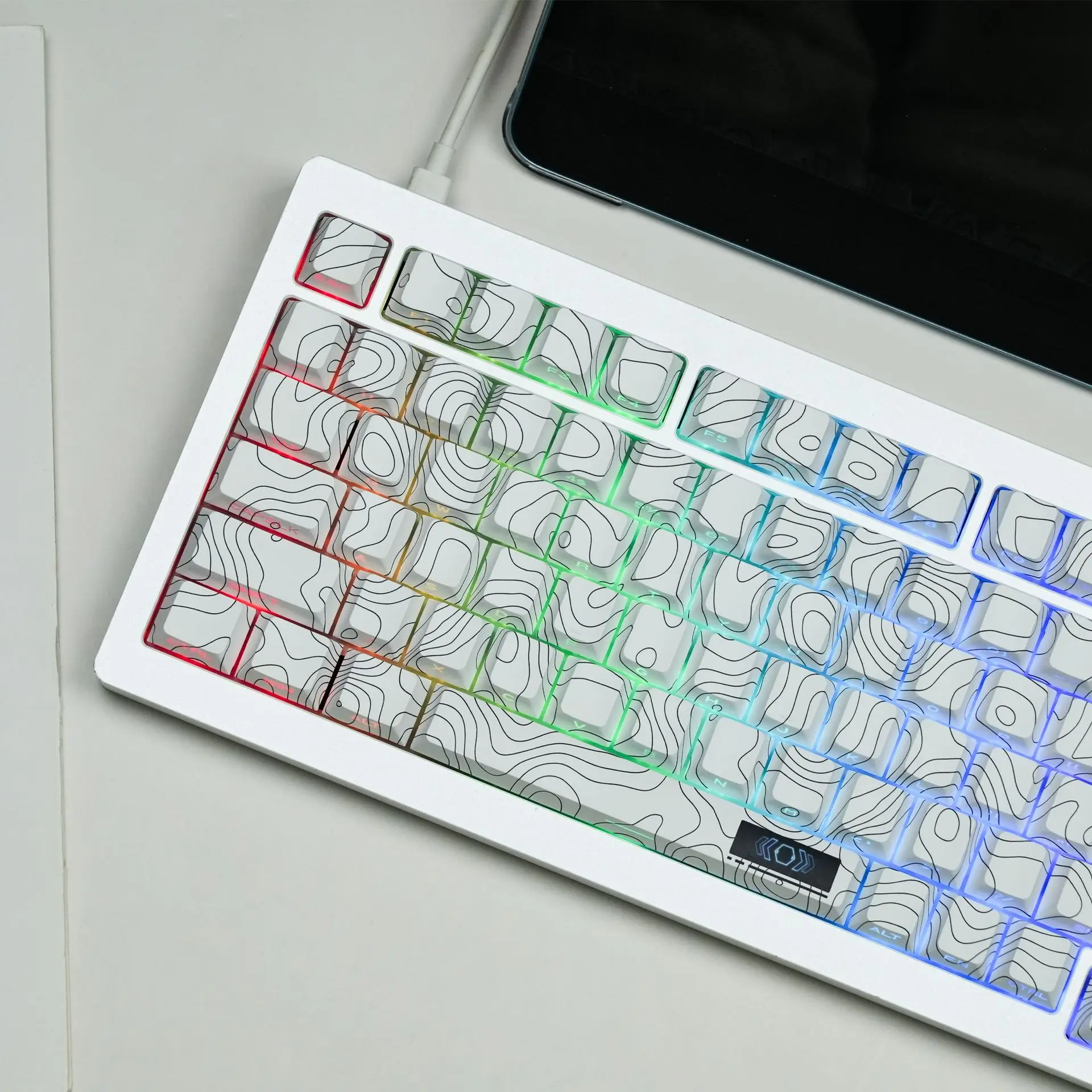 

132 Keys White Topograph Themed Dye Sub Side Printed Keycap Cherry Profile PBT RGB Backlit Keycaps for Cherry MX Switch Keyboard