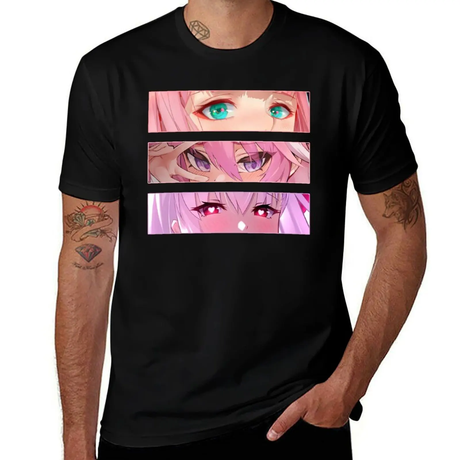Lewd Eyes Pink Bundle T-Shirt Large Size Casual Short Sleeve Top T-Shirt