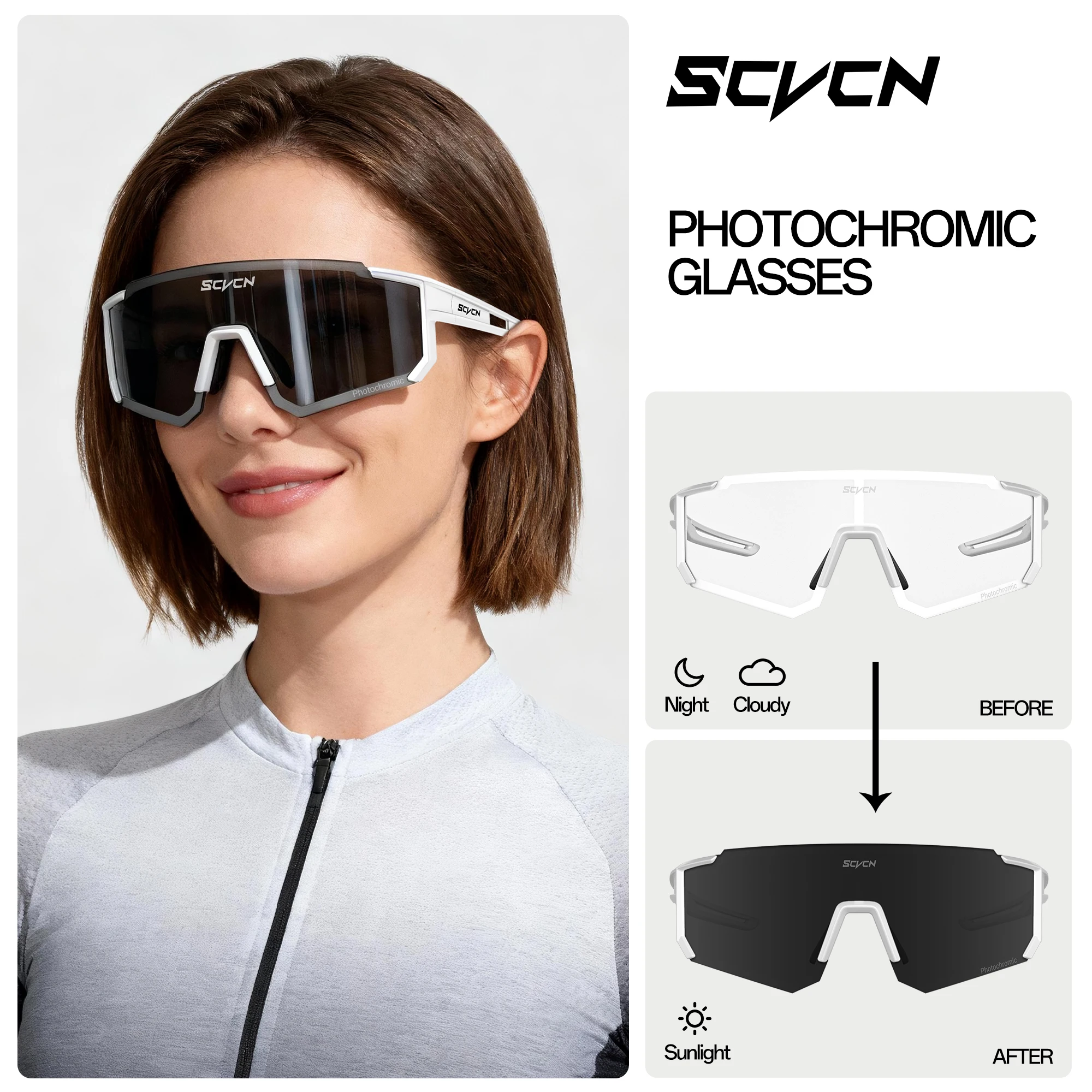 SCVCN Heißer Photochrome Radfahren Gläser Outdoor UV400 Schutz MTB Fahrrad Sonnenbrille Männer Frauen Sport Fahrrad Winddicht Brille – Detail 12
