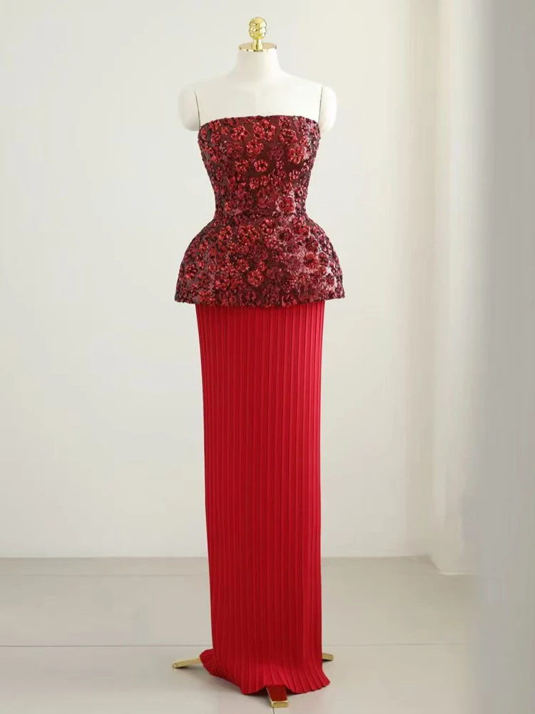 

Ele Red Sequin Bridesmaid Dr Unique Fi Tail Bal Evening Gown for Wedding Reception Performance And Par Women