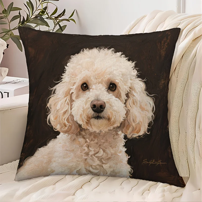 1pc Dog Lover Living Room Pillow Cover, Polyester 2D Double-Sided Print, Oil Painting Pet Cushion, Perfect Gift for Dog Owners &