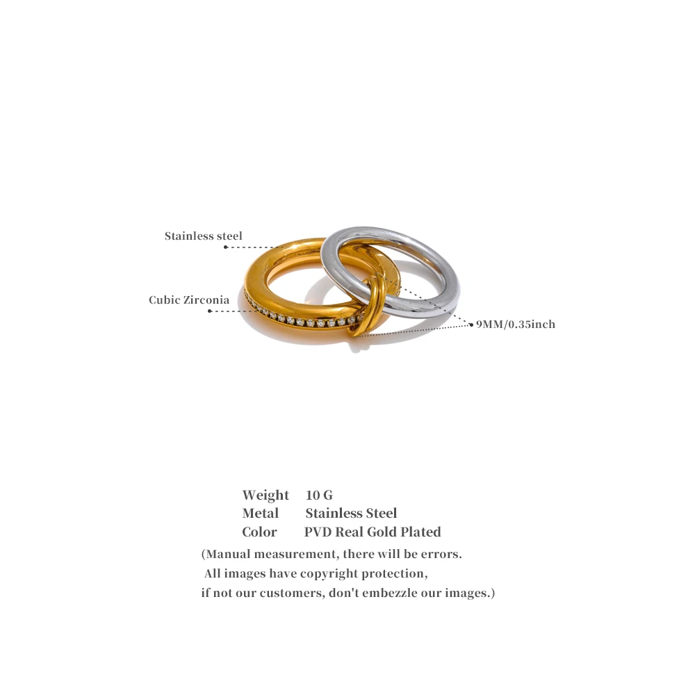 Yhpup Trendy Double Layered Round Stackable Ring for Women 316L Stainless Steel Inlaid Zirconia Charm Finger Jewelry 2025