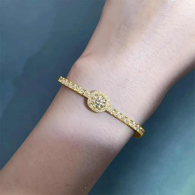 Lnngy 6,5 mm Moissanit-Halo-Armband für Damen, 14 Karat Gold gefüllt, einreihig, Zirkon, verstellbare Armbänder, Handschmuck, Geschenke – Detail 1