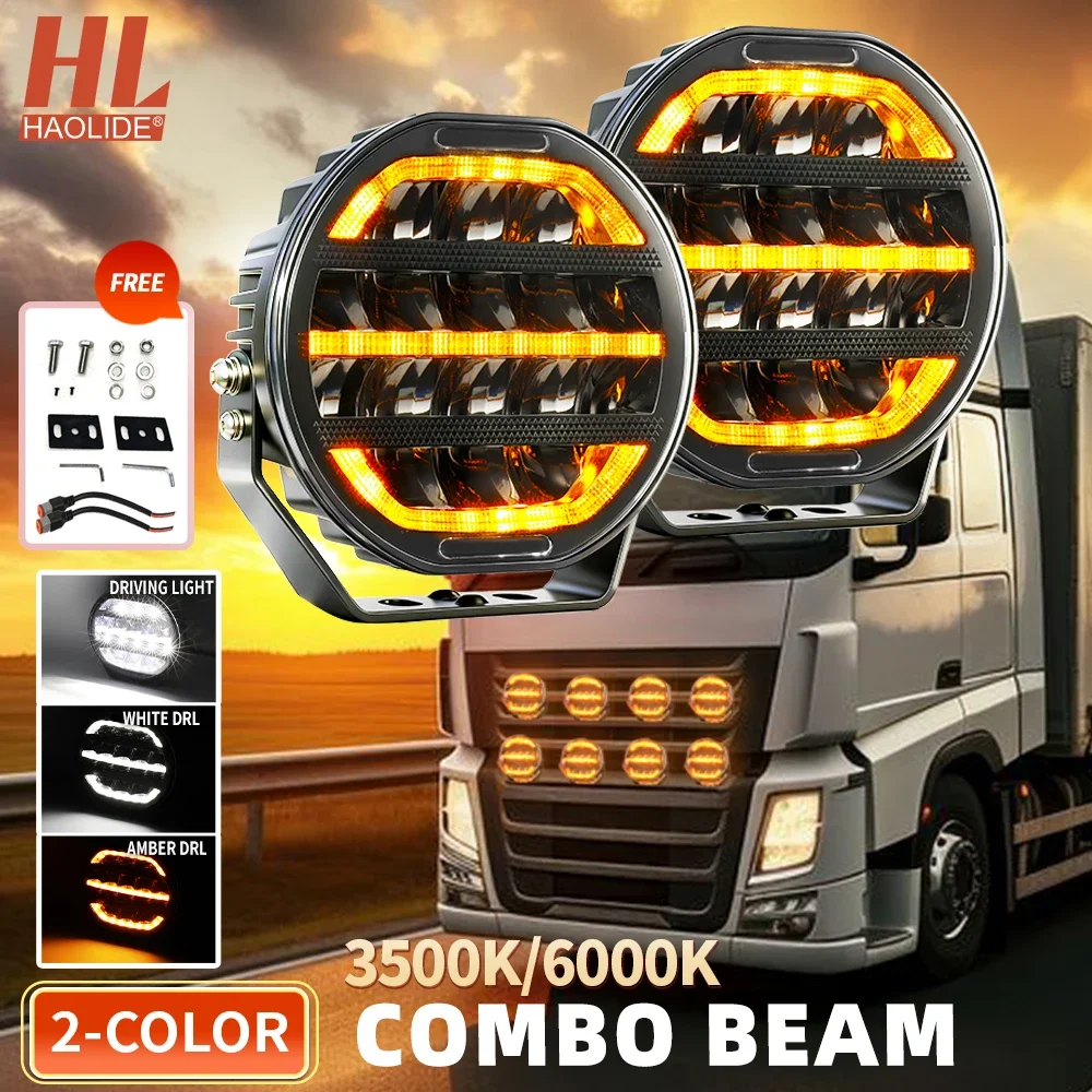 

HAOLIDE 2026 E9 Led Work Driving Light Flowing Welcome DRL 2-Color 6000k 3500k Spot Flood Combo Beam for JK Chevy 4RUNNER SUV