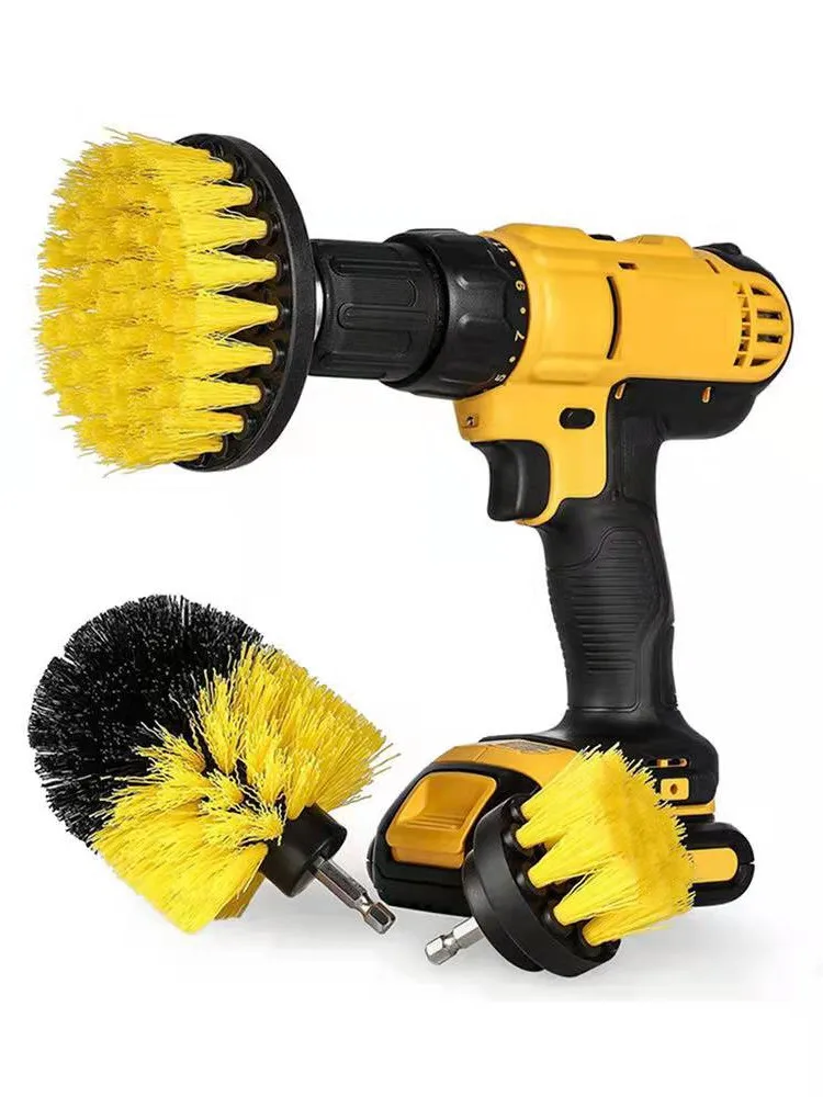 3 Types Electric Scrubber Brush Drill Brush Kit Plastic Round Cleaning Brush for Carpet Glass Car Tires Nylon Brushes 2/3.5/4in