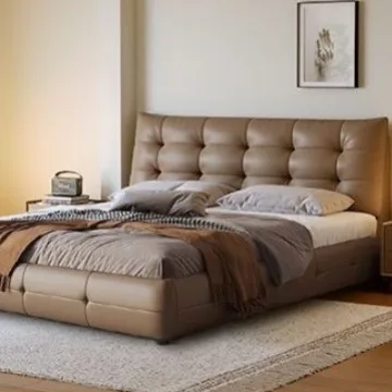 Light luxury bed first layer cowhide leather modern simple full tenon and mortise double master bedroom