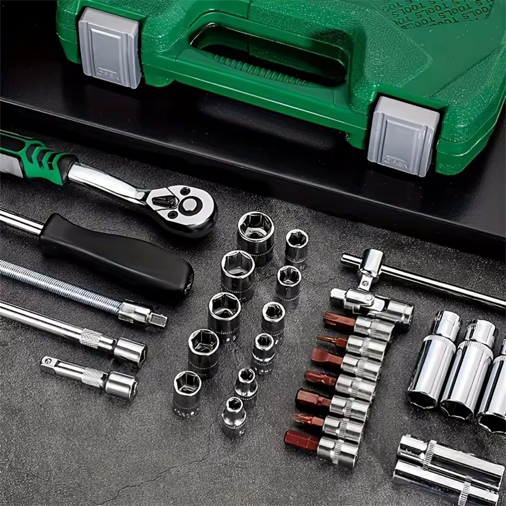 46 Piece/Set of Car Repair Tool Kit 1/4-Inch Socket Set Car Repair Tool Ratchet Torque Wrench Combo Auto Repairing Tool Set