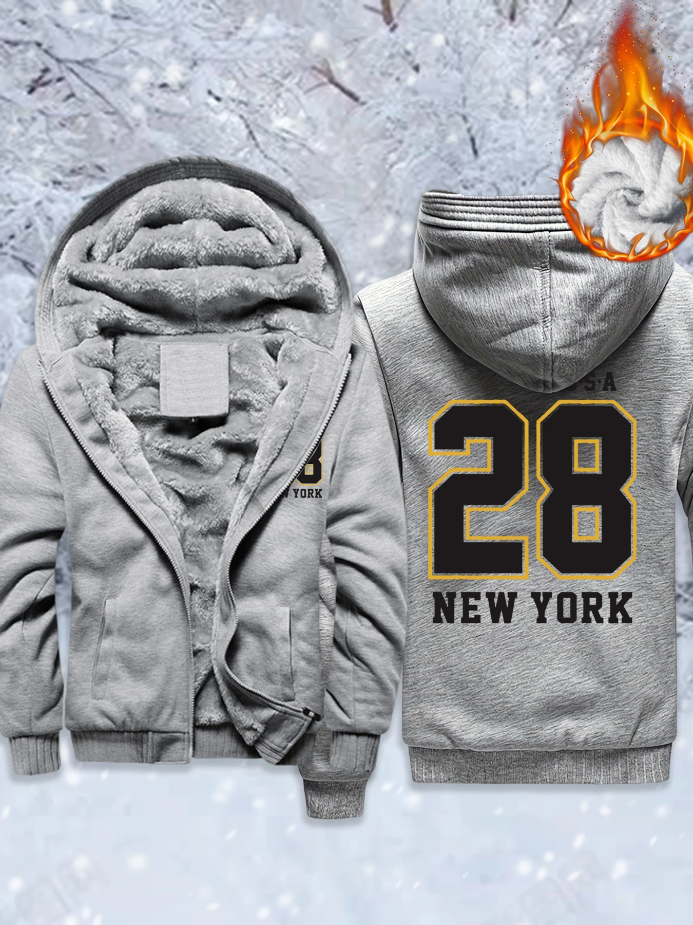 

New York Usa Number 28 Design Men Thicken Coats Fashion Hip Hop Streetwear Fleece Oversized Zipper Hoodies Winter Jackets