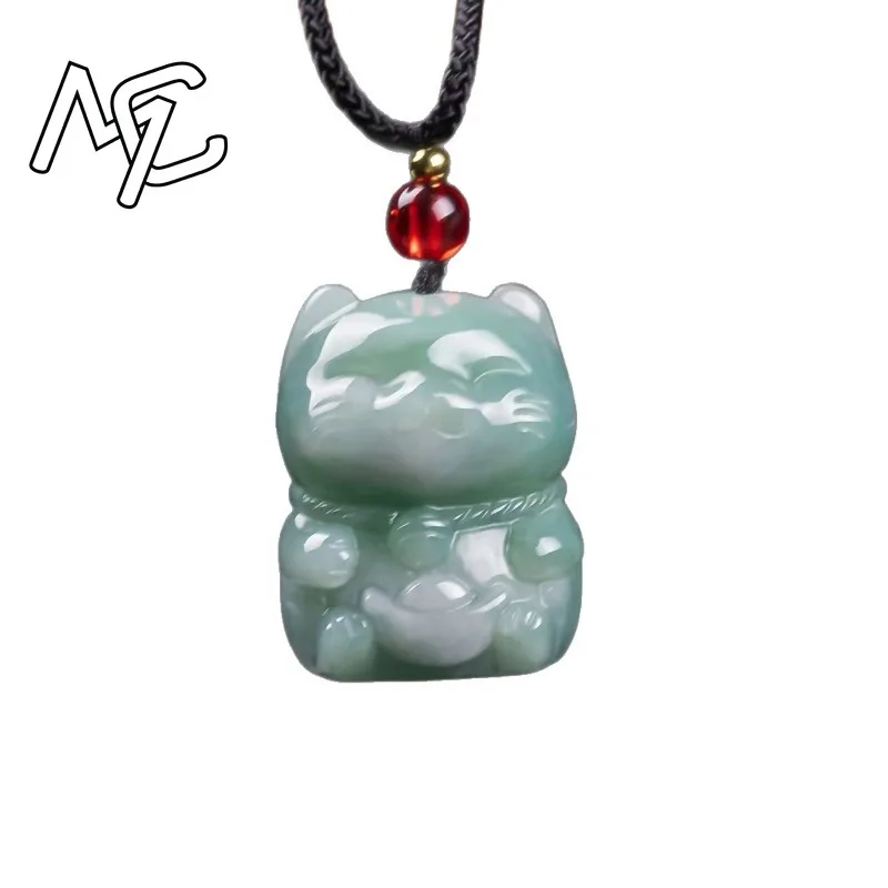Natural Emerald Jade Lucky Cat Pendant Myanmar Jadeite Necklace Fashion Jewelry Charm Designer Lucky Gifts for Women Certificate view 5