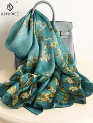 Birdtree-bufanda de seda de morera 100% auténtica, chal de diseño de ciruela, chales de playa para verano, otoño e invierno, P36714QM