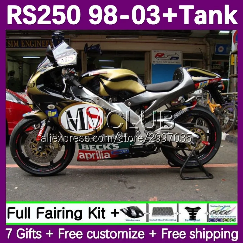 Golden Black Fairing For Aprilia RS250RR RS 250 RS-250 RS250 R RR 98 99 00 01 02 03 80No.0 RSV250 1998 1999 2000 2001 2002 2003