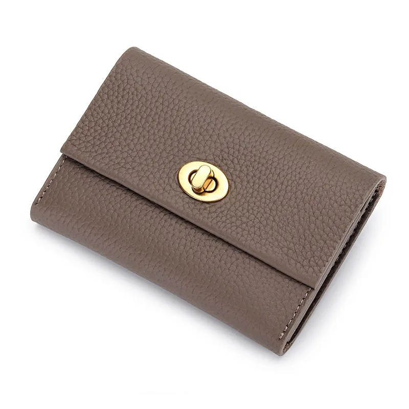 

2024 New Coin Purse Short Genuine Leather Women Wallets Fashion Lock Card Holders Natural Cowhide Mini Purse For Ladies