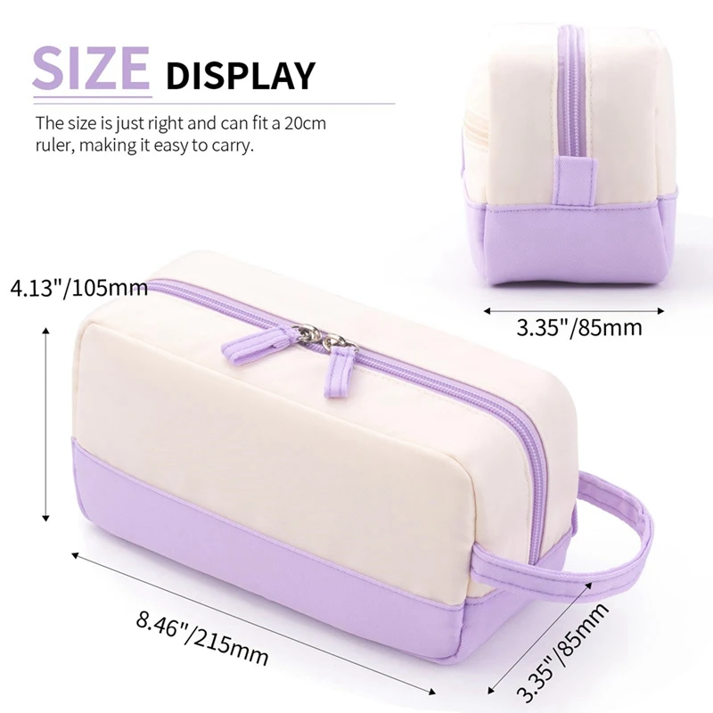 مقلمة ABSK-حقيبة أقلام رصاص ذات سعة كبيرة مع مقبض وحقيبة تنظيم ناعمة للفتيات المراهقات البالغات، أرجواني