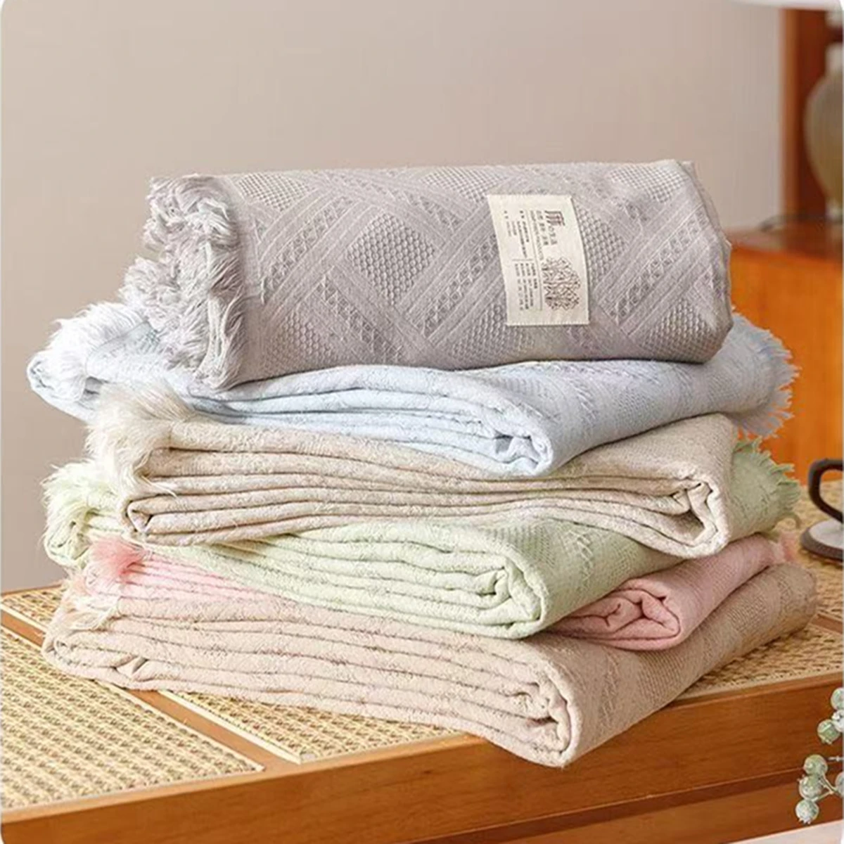 

2026 Lyocell Linen Blanket With Tassels A-Class Cooling Towel Throw Summer Quilt Jacquard Bed Sheet Twin Queen Size Bedding