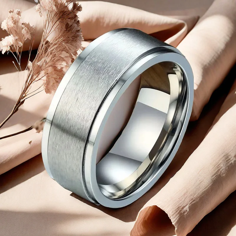 Frosted Stainless Steel Rotating Anti Stress Ring For Men Anxiety Relife Spinning Finger Ring Fidget Metal Spinner Anillos