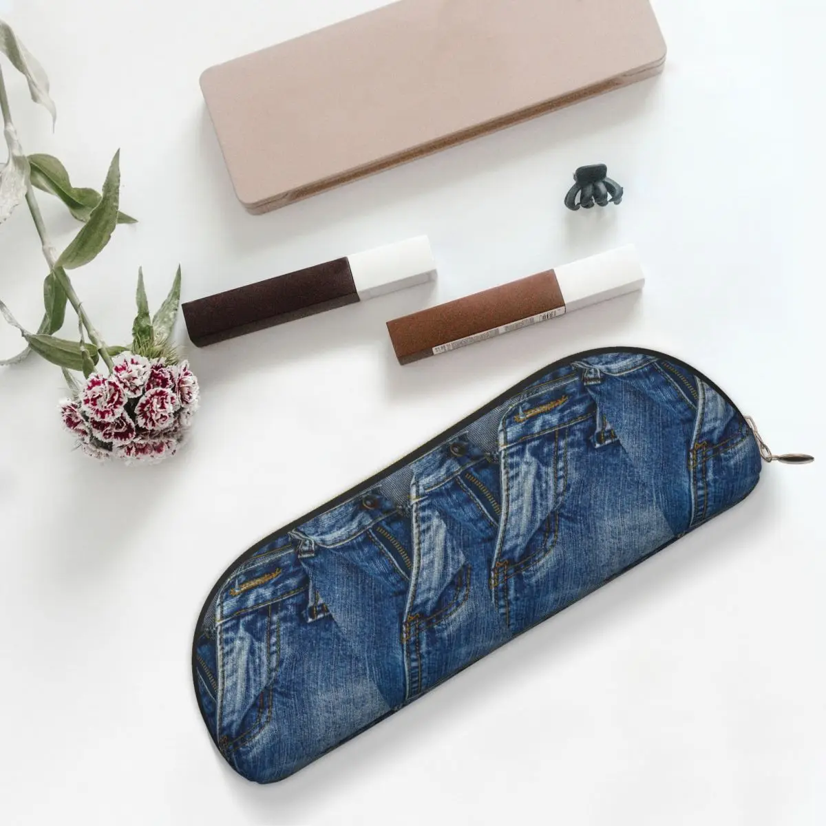 

Clothes Button Diagonal Up I Love Bluejeans Denim Pencil Cases Pencil Pouch Storage Stationery Supplies Pen Box Pencil Bag