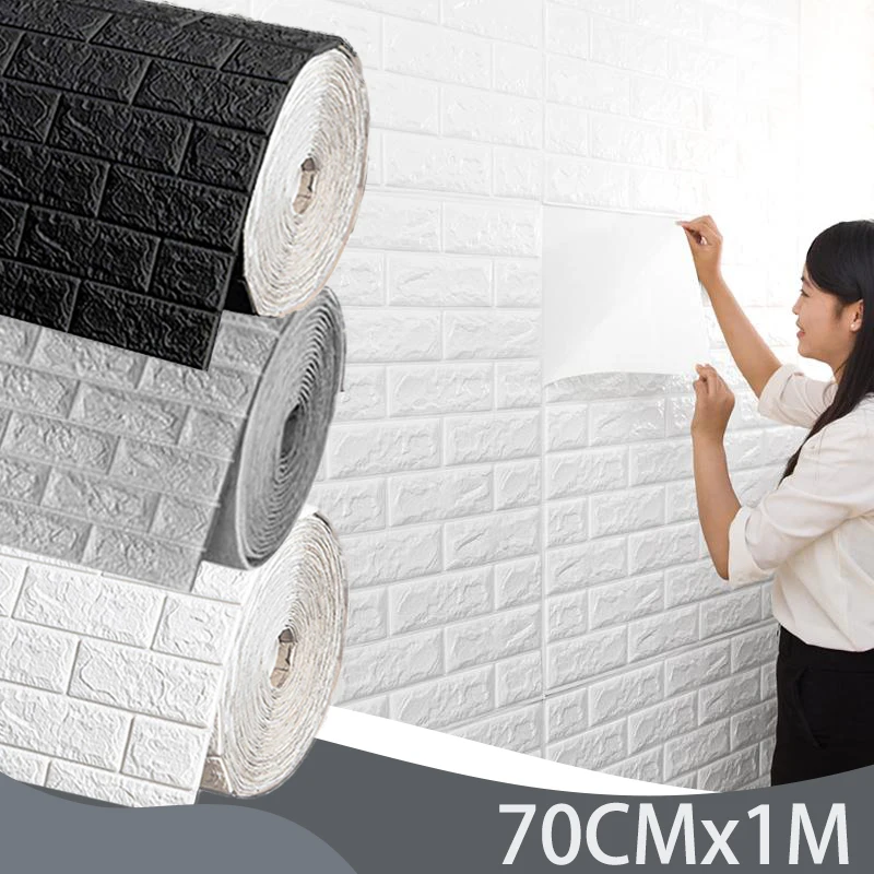 Waterproof 3D Textured Brick Wall Sticker Vinyl Wall Decor Self Adhesive Wallpaper for Kitchen Bathroom Bedroom Living Room