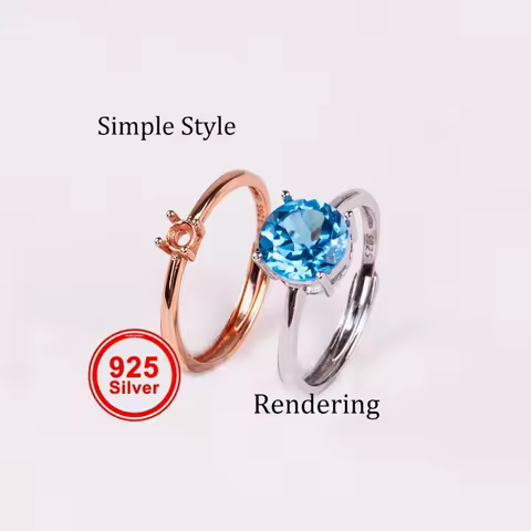 1pc 3-15mm Round 4 Prong Ring Settings Solid 925 Sterling Silver Rose Golden Ring Bezel For Gemstone