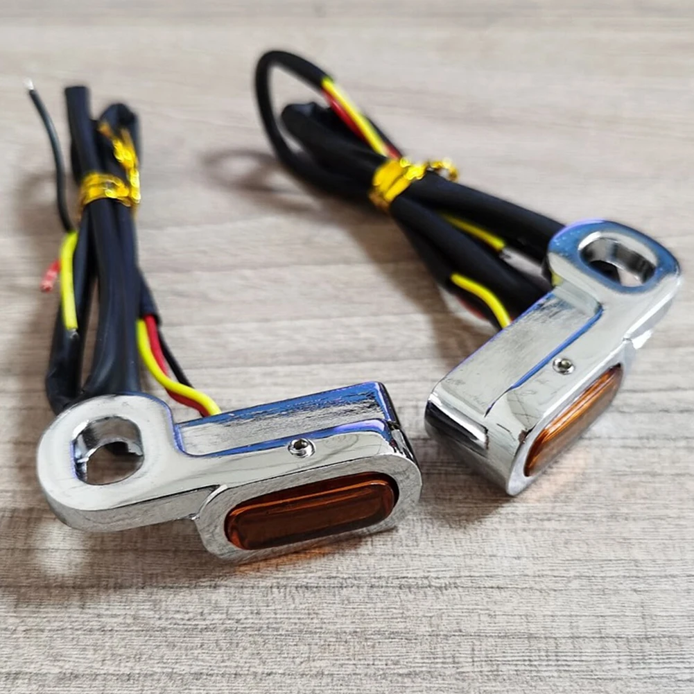 

2pcs Silver Housing Amber Lens Motorcycle Amber LED Front Rear Mini Turn Signal Blinker Light Indicator Lamp