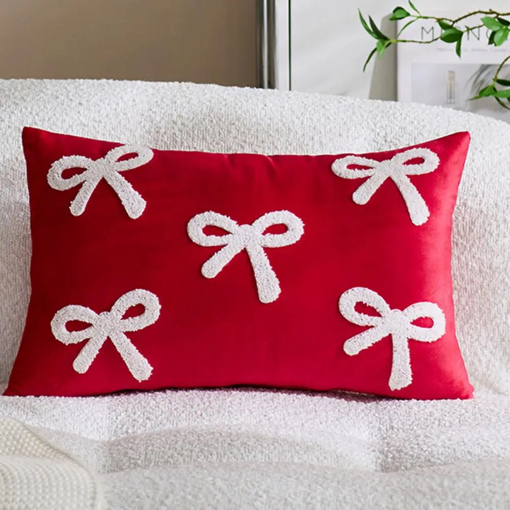 Sofa Pillow Cover Velvet Material Bow Pillow Case Cute Wind Pillow Case Christmas And Valentine's Day Decorations Pillowcase
