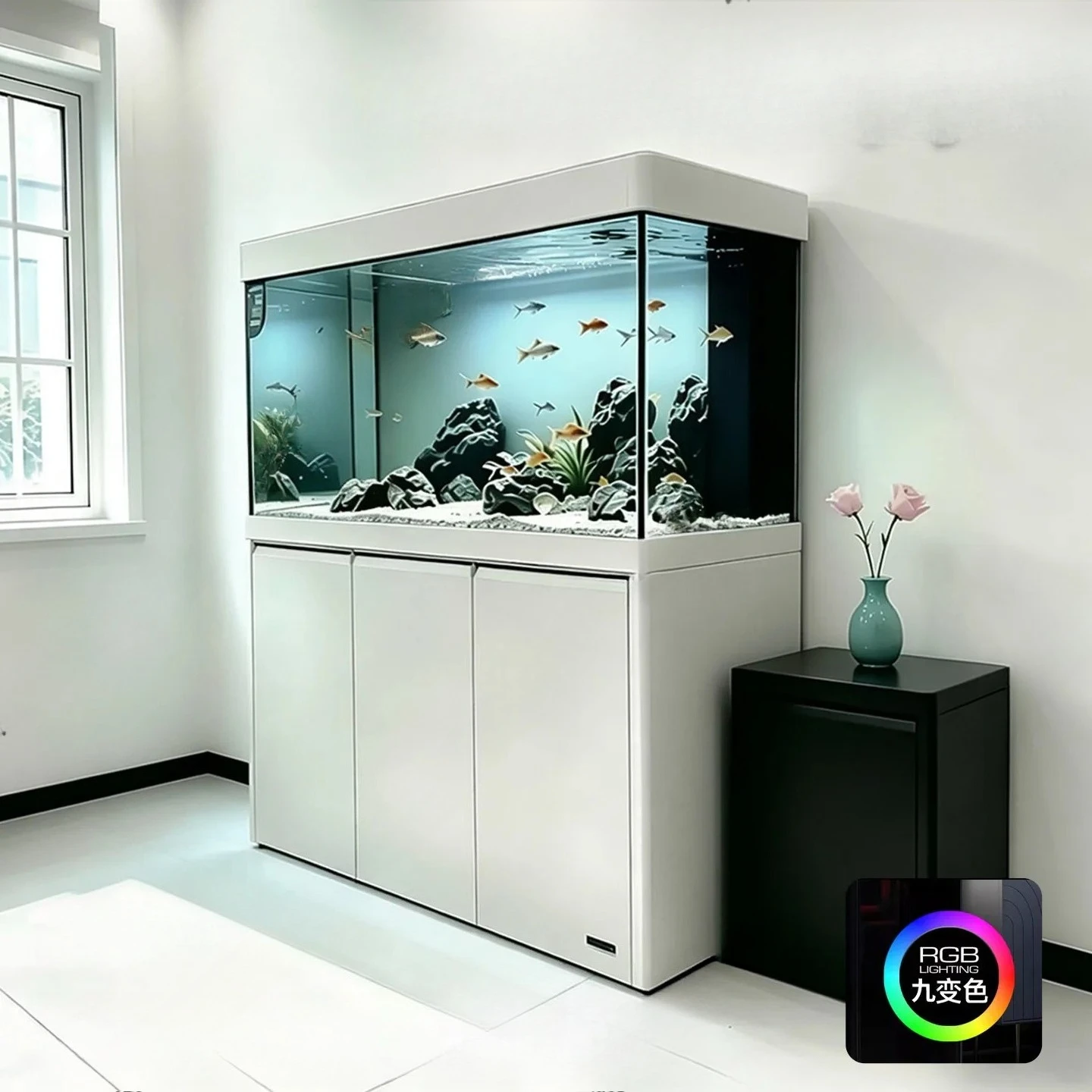 

Bn Solid Wood Fish Tank Large Ultra-white Glass Ecological Aquarium Living Room Household Integrated Bottom Filter Fish Tank