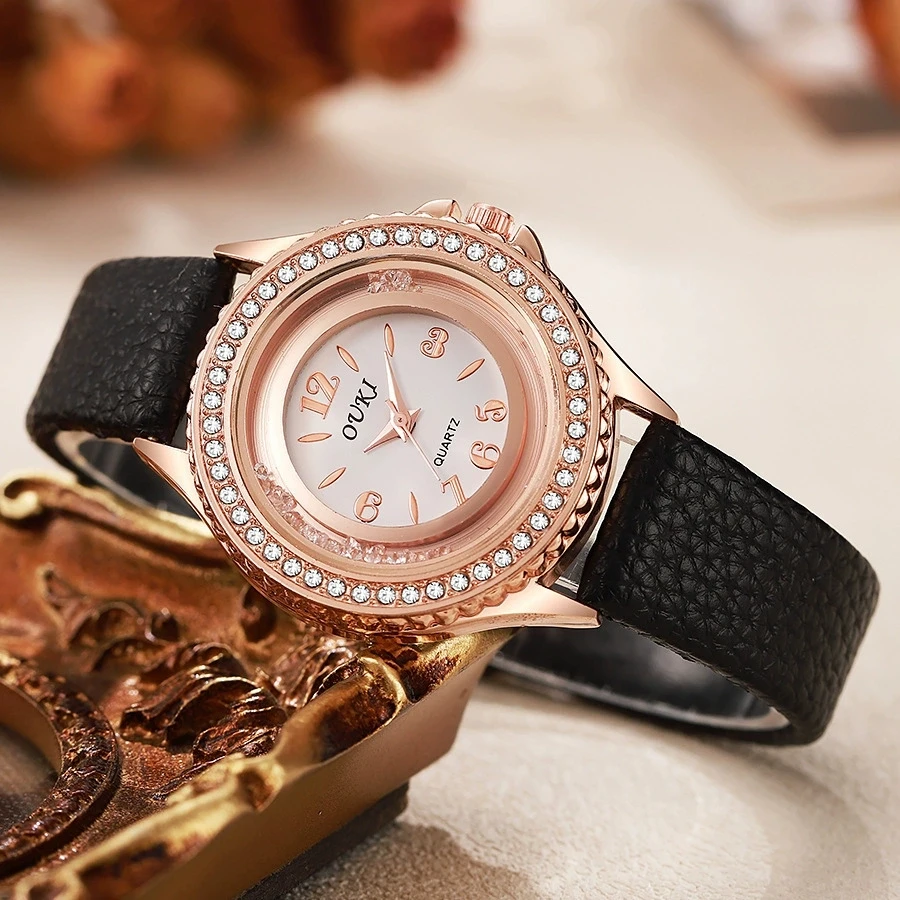 New Fashion Luxury Rolling Crystal Watches For Woman Students Leather Quartz Watch For Gifts Reloj Mujer Ladies Wristwatches Hot