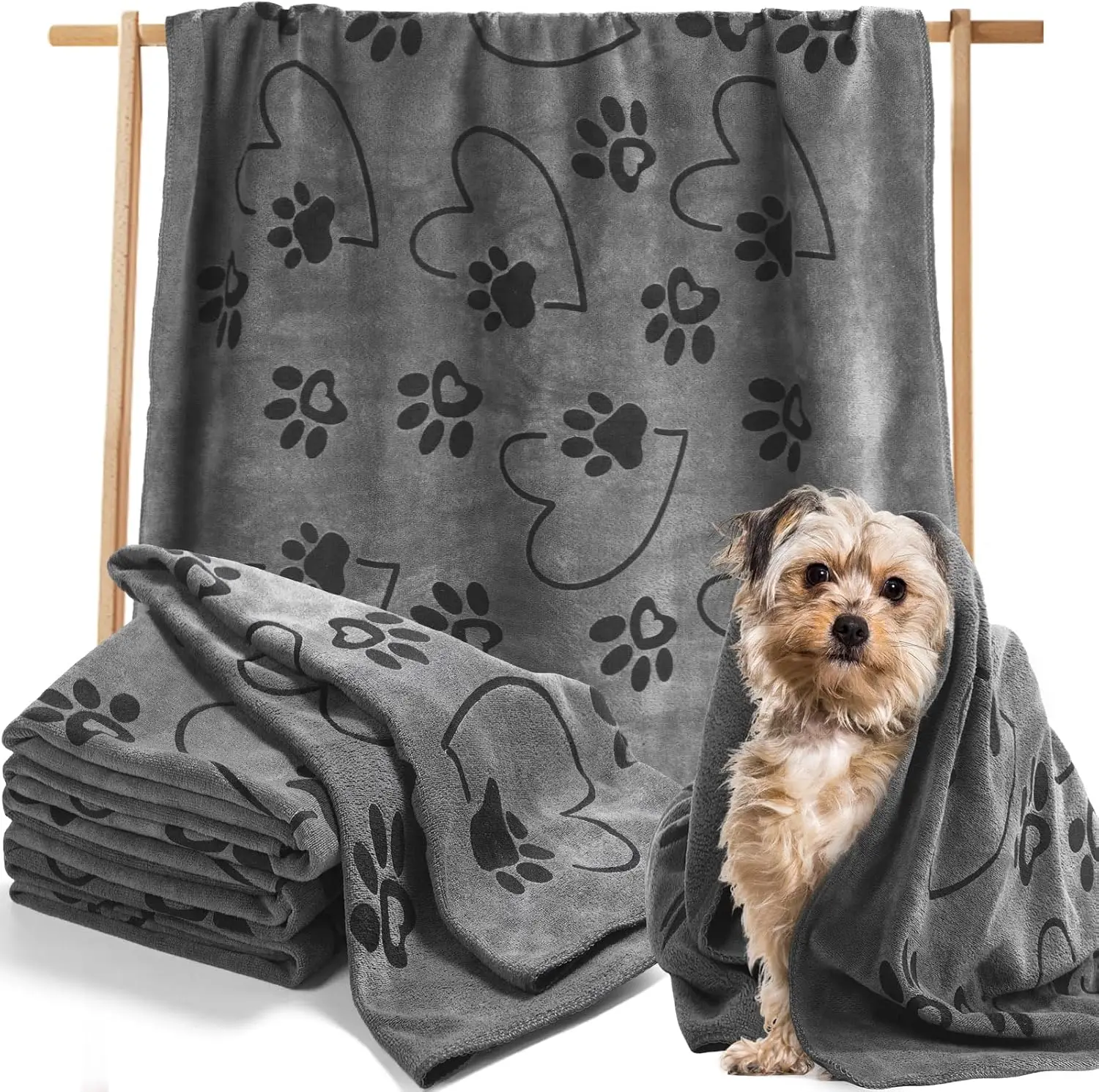 

4 Pack Microfiber Dog Bath Towels - Absorbent Pet Drying Towels for Medium Dogs, Cats, Puppies (Gray)