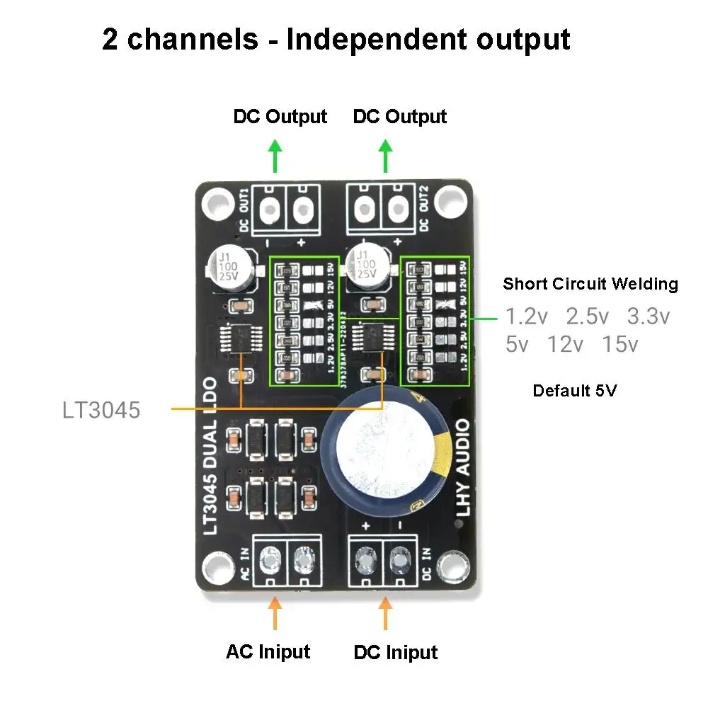 Dual LT3045 Ultra-Low Noise Linear Regulator 1.2V 2.5V 3.3V 5V 9V 12V 15V DC Voltage For RF LNA Hi-Fi DAC/ADC Audio Power Supply