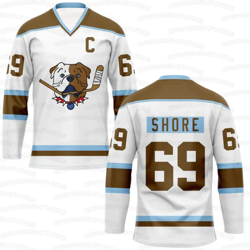 Herren Damen Shoresy Shore 69 Sudbury Blueberry Bulldogs Jersey Merch Hockey Top Lustiges Geschenk Langarm V-Ausschnitt T-Shirt – Detail 5