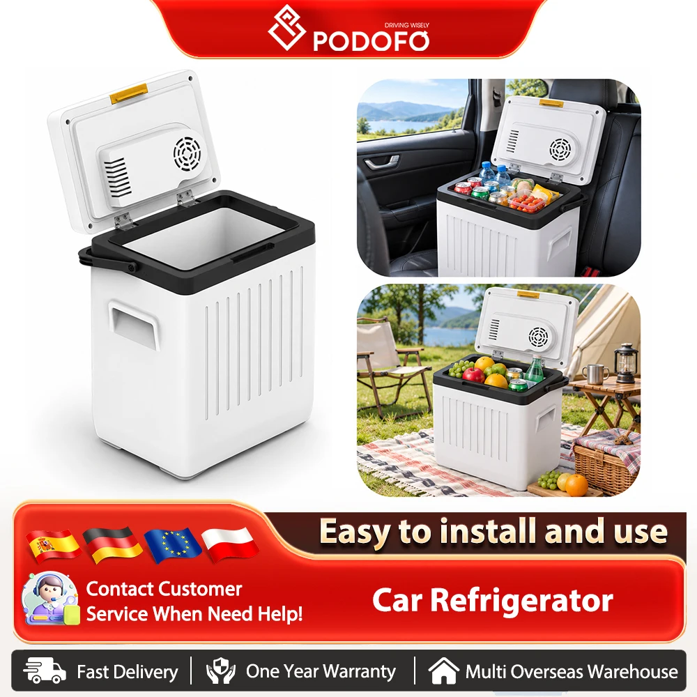Podofo Frigorifero Portatile per Auto 20L/24L, Frigo Congelatore a Compressore 12V, Mini Frigo 12/24V DC 100-240V AC per Campeggio, Viaggi, Camion, Casa