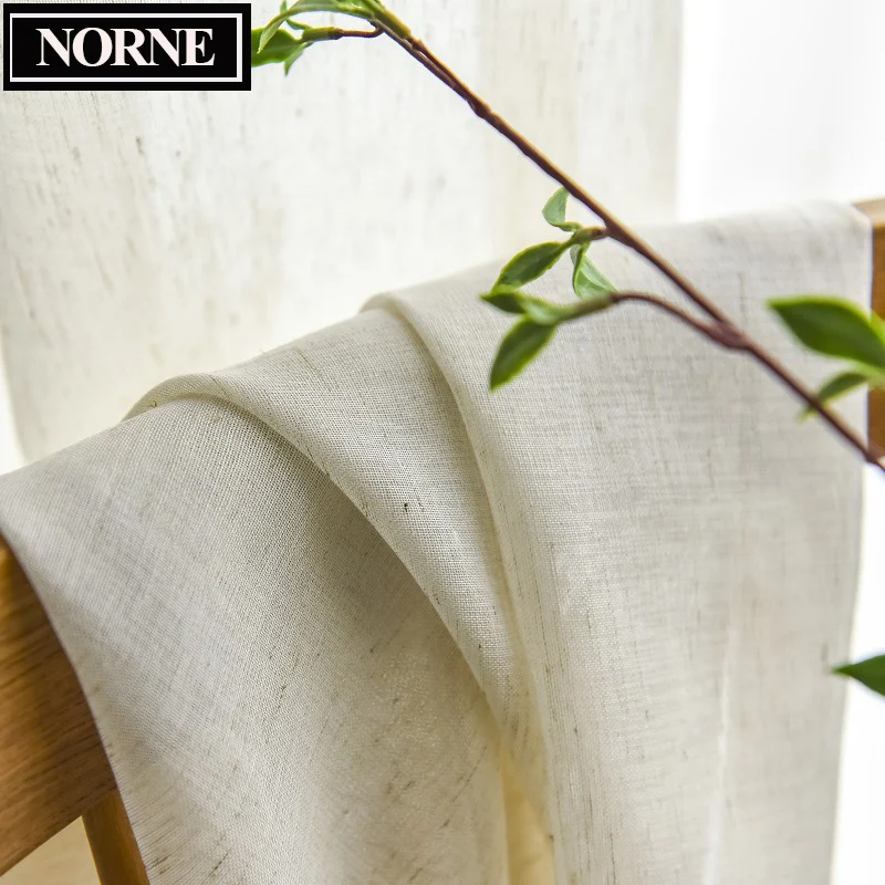 NORNE-Linen Tulle Curtains for Living Room, Modern Flax Sheer for Bedroom, Solid Voile for Children, Window Drapes, Custom Made