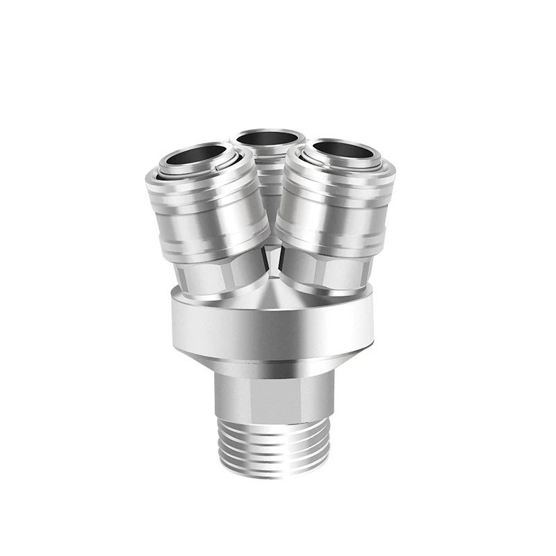 304 Stainless Steel C-type Self-locking Quick Three-way Joint Two plug Round Air Compressor Fitting