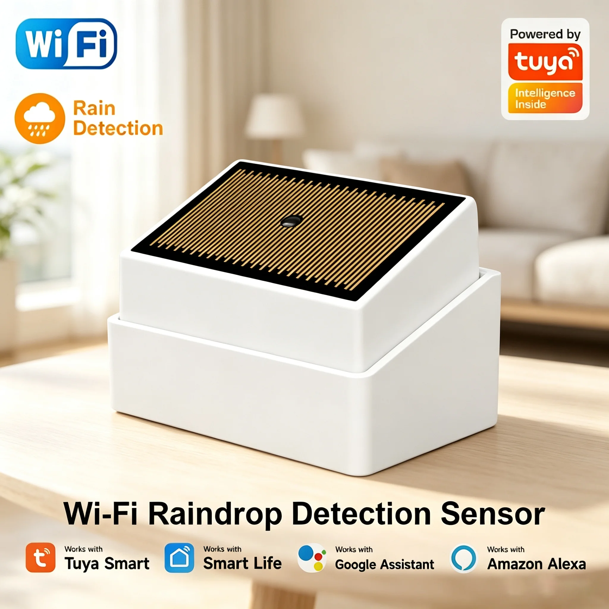 Intelligenter WLAN-Regensensor, Tuya-App, Fernüberwachung, Wasserleckage- und Überschwemmungsmelder, IPX4 wasserdicht, für den Außenbereich, batteriebetrieben