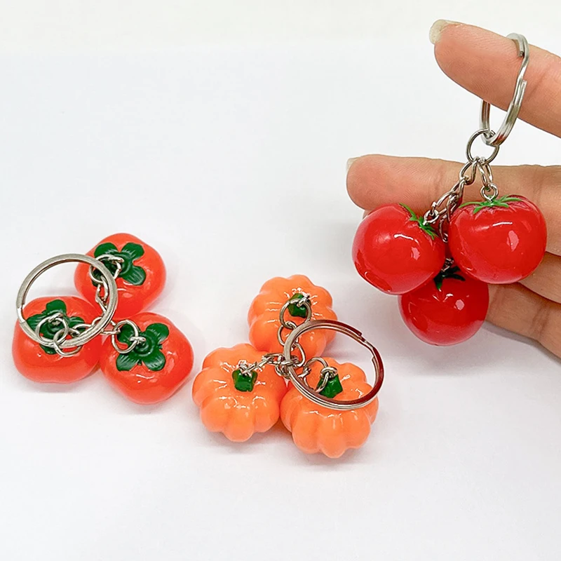 Llavero con pedante de tomate y calabaza de caqui, 3d Bolsa Escolar de fruta, decoración de anillo de coche, regalo de fiesta de cumpleaños, decoración de cumpleaños, 1 unidad