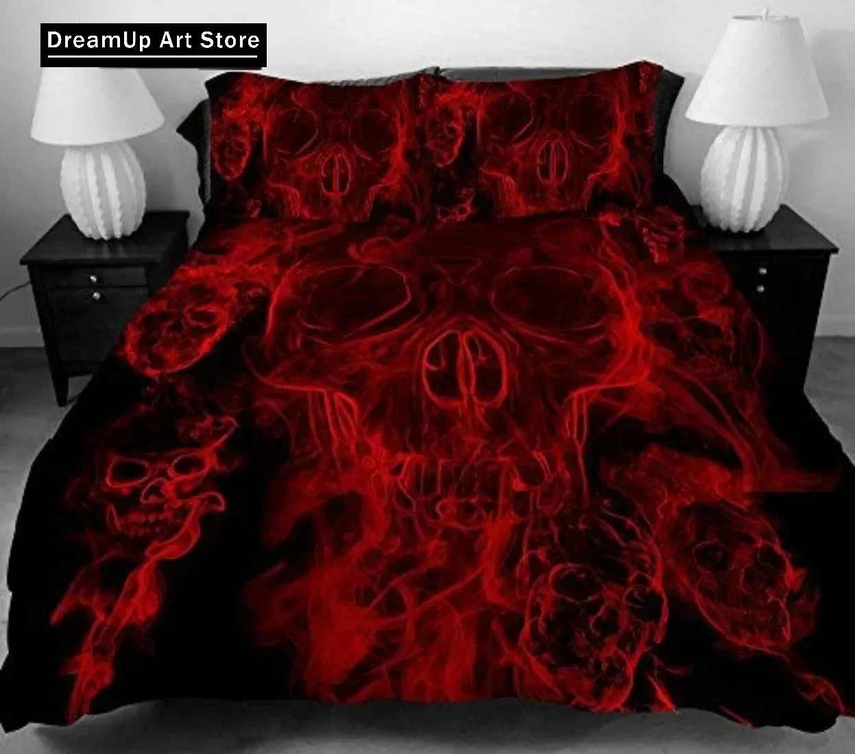 Black Skull Skeleton Bedding Set Paisley Floral Gothic Luxury Soft Bedding Set Bed Set Quilt Cover Twin Single Queen King Size