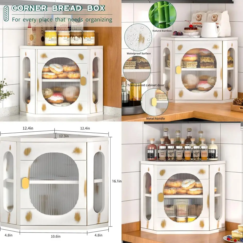 

Двухслойный деревянный контейнер для хранения хлеба с бамбуковым дизайном и акриловым окном для организации кухни