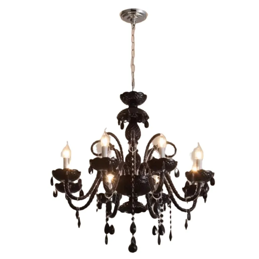 

Vintage French black living room chandelier, crystal room main light