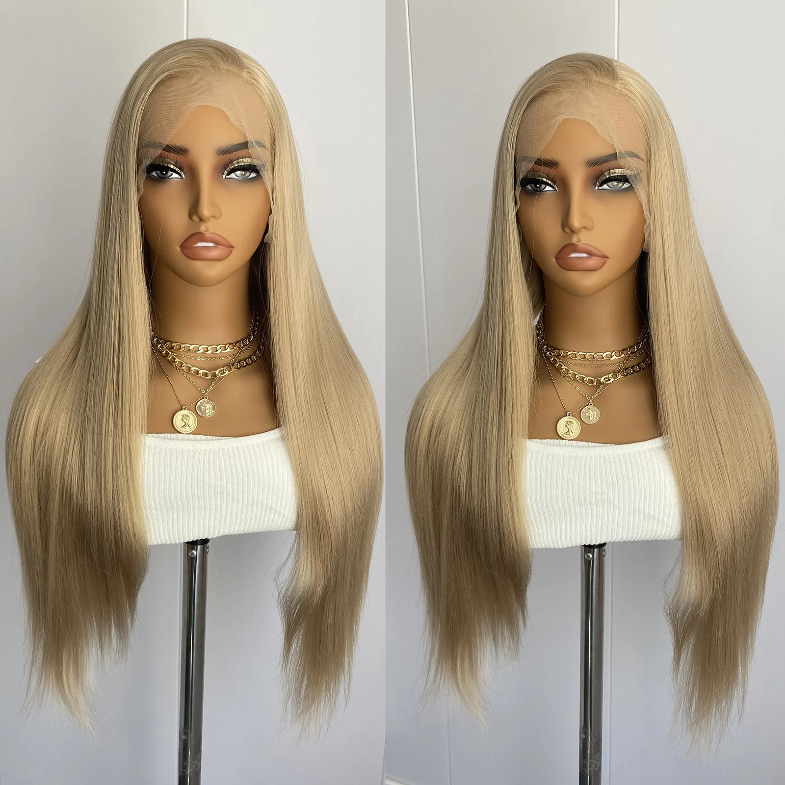 

Пепельно-русый длинный шелковистый прямой парик 13x4 Синтетические парики спереди для женщин Бесклеевые термостойкие парики для повседневного использования Косплей Парики для вечеринок