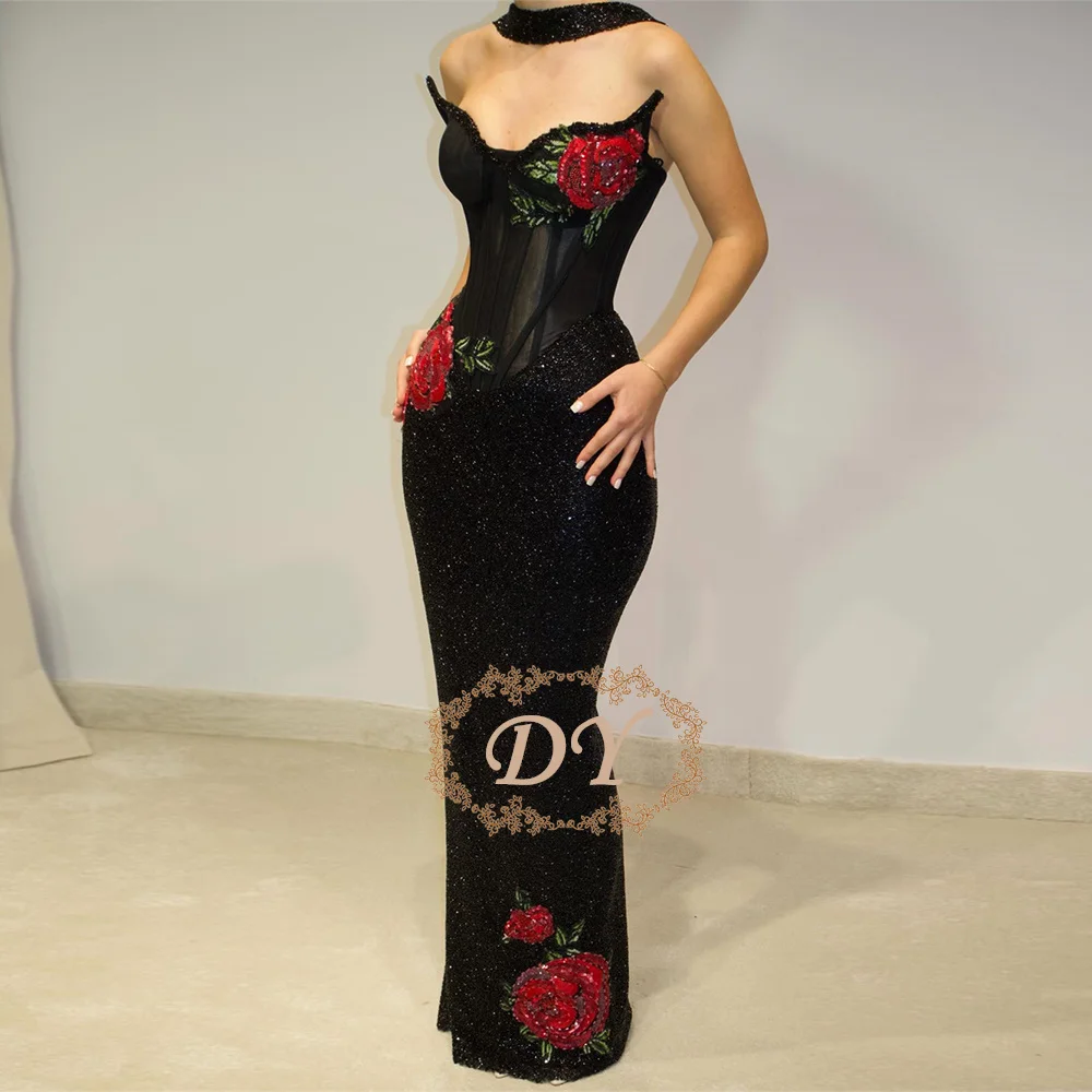 DY Luxuriöses schwarzes Meerjungfrau-Abendkleid mit Pailletten und Umhang, Schnürkleid für Hochzeit, Abschlussball, Party, Sommerkleid für Damen, individuell gestaltet